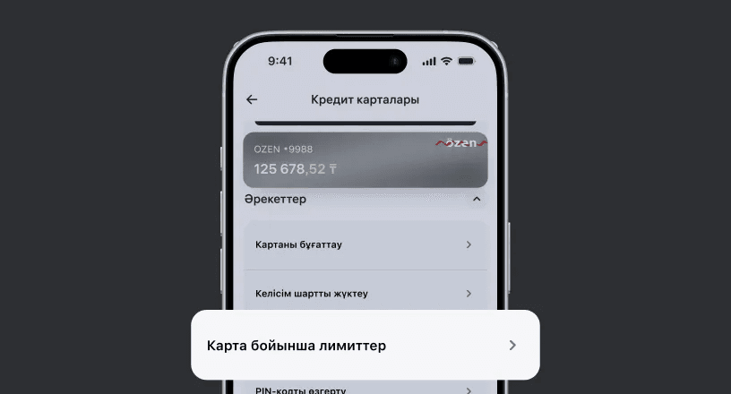 «Әрекеттер» бөлімінде «Карта бойынша лимиттер» батырмасын басыңыз